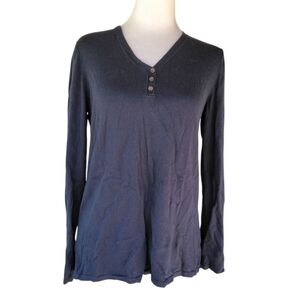J. Jill Long Sleeve Navy Blue Henley Cotton Silk Cashmere Blend Size Small
